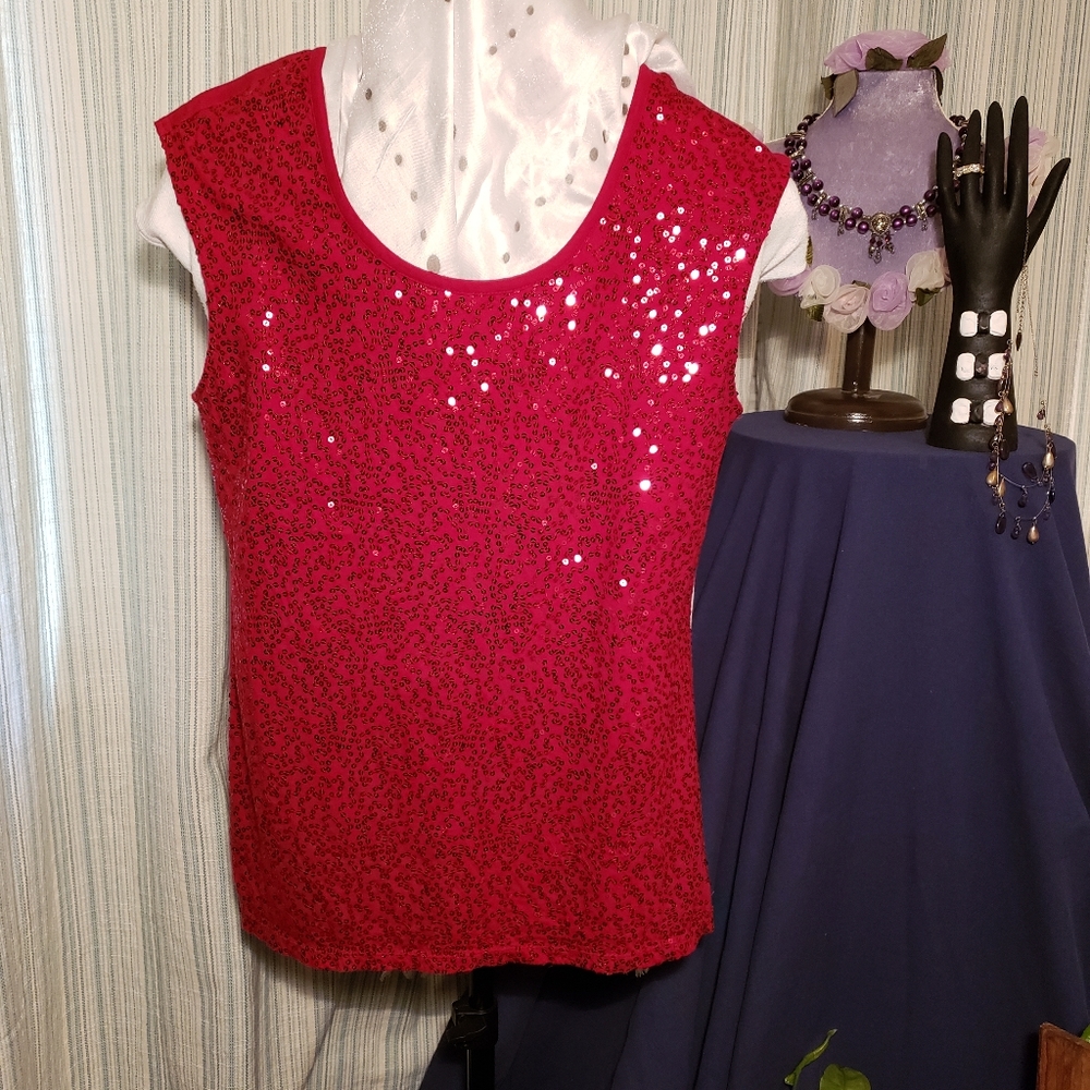 Sequin front tank, Anne Taylor, Med (red)